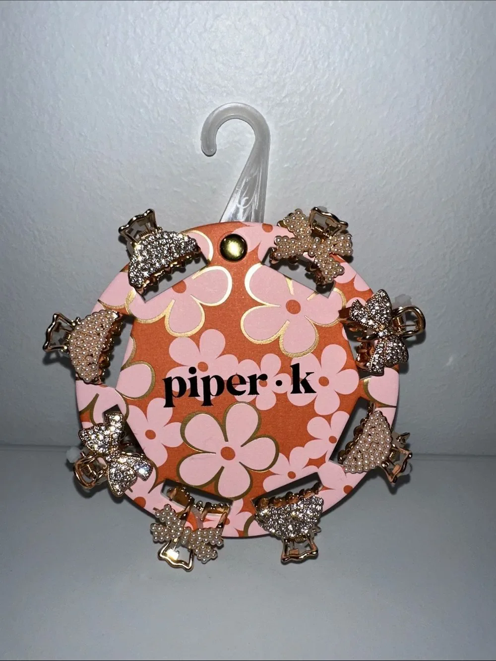 piper • k Gold Tone Metal Jeweled Dome Bow Tie mini hair clips 8pc